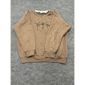 Hartfield Design Sweatshirt Womens XL Brown Button Tree Crewneck